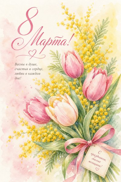 С 8 марта акварель #1