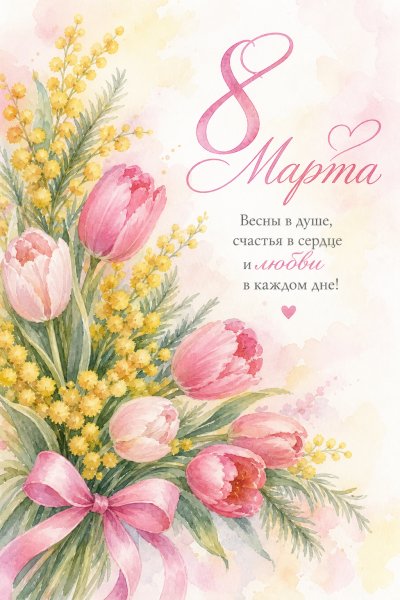 С 8 марта акварель #5