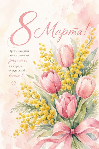 С 8 марта акварель #3