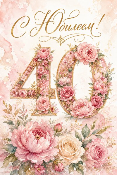 С Юбилеем 40 лет акварельная #1
