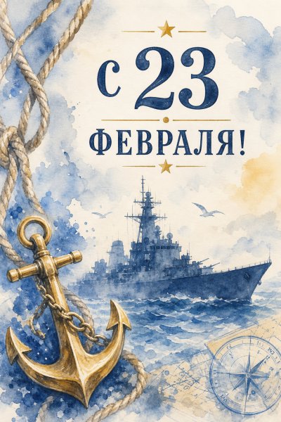 С 23 Февраля акварельная #1