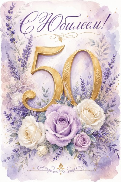 С Юбилеем 50 лет акварельная #1