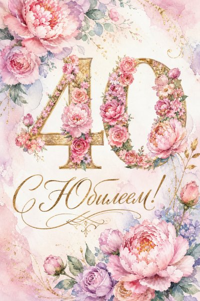 С Юбилеем 40 лет акварельная #1