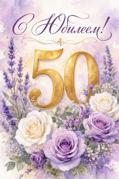С Юбилеем 50 лет акварельная #1