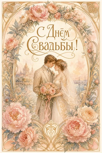 С Днём Свадьбы ар-нуво #1