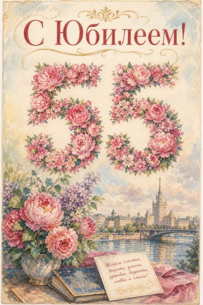 С Юбилеем 55 лет гуашь #1