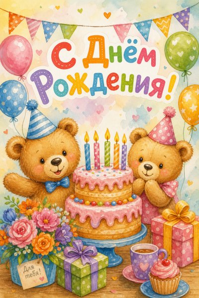 С Днём Рождения детская гуашь #1