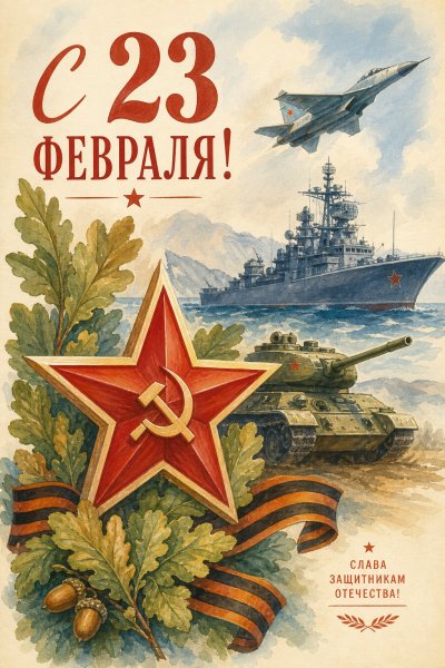 С 23 Февраля гуашь #1