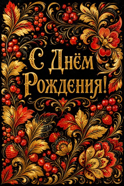 С днём рождения: яркие цветы в стиле хохлома