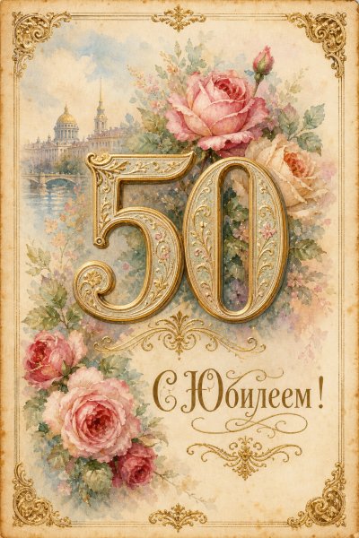С Юбилеем 50 лет винтажная открытка #1