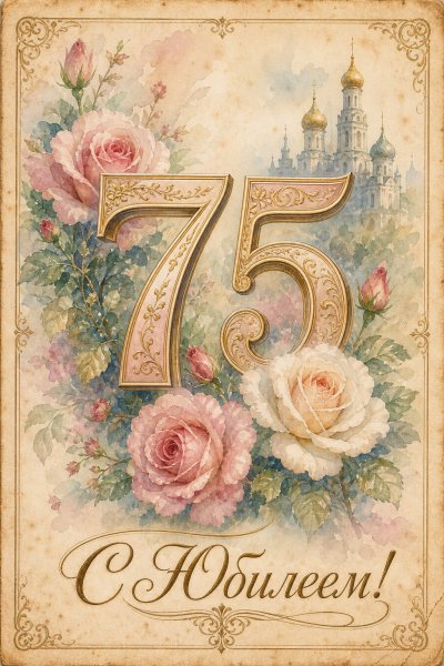 С Юбилеем 75 лет винтажная открытка #1