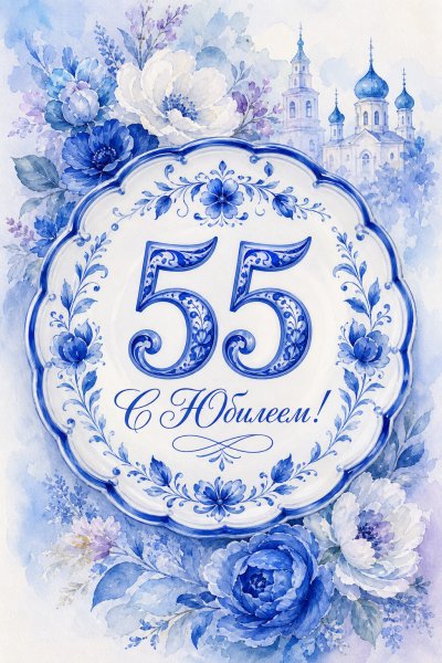С Юбилеем 55 лет гжель #1