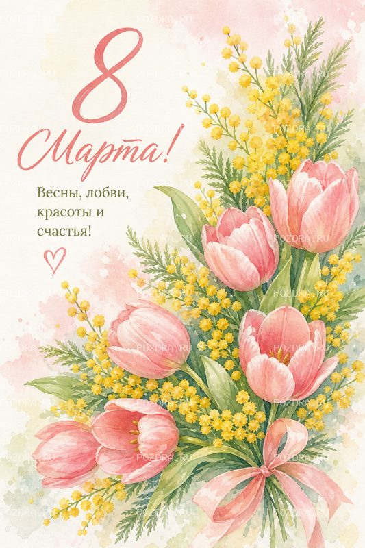 С 8 марта акварель #4
