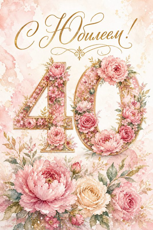 С Юбилеем 40 лет акварельная #1