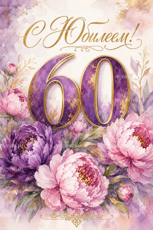 С Юбилеем 60 лет акварельная #1