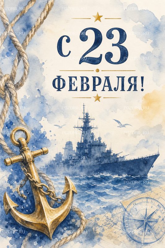 С 23 Февраля акварельная #1