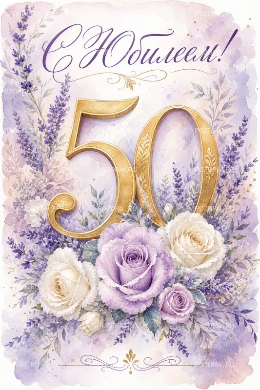 С Юбилеем 50 лет акварельная #1