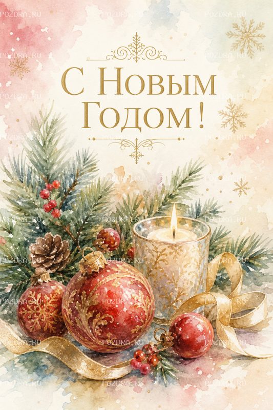С Новым Годом акварельная #1