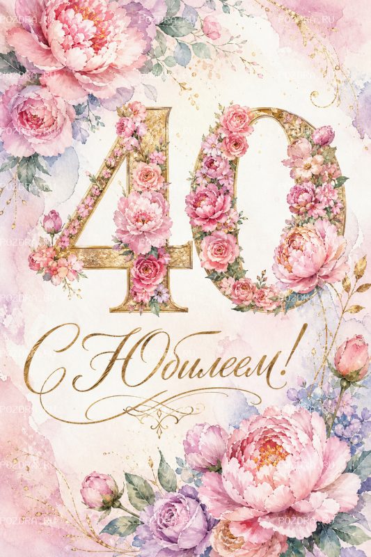 С Юбилеем 40 лет акварельная #1