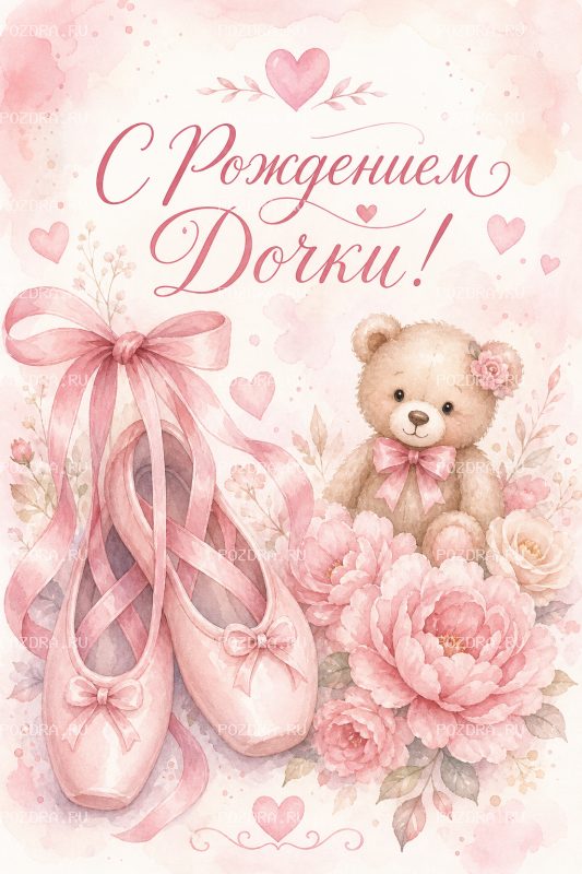 С Рождением Дочки акварельная #1