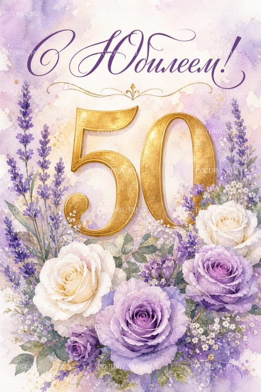 С Юбилеем 50 лет акварельная #1