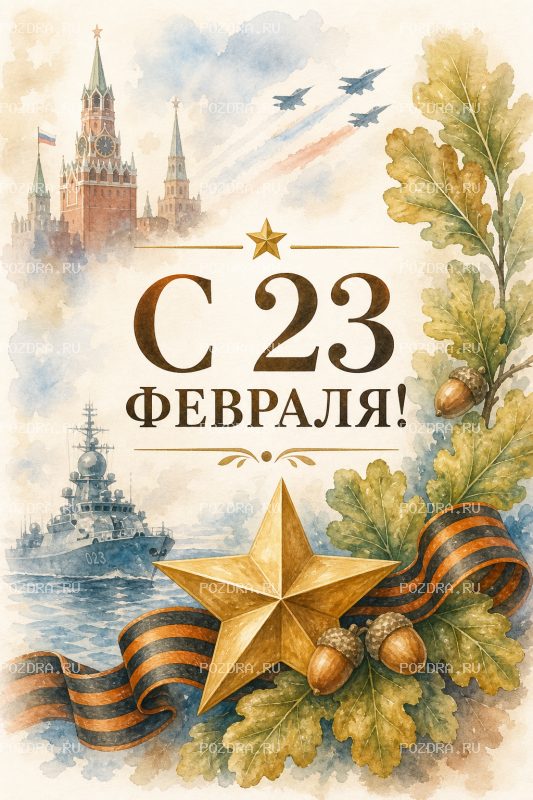 С 23 Февраля акварельная #1