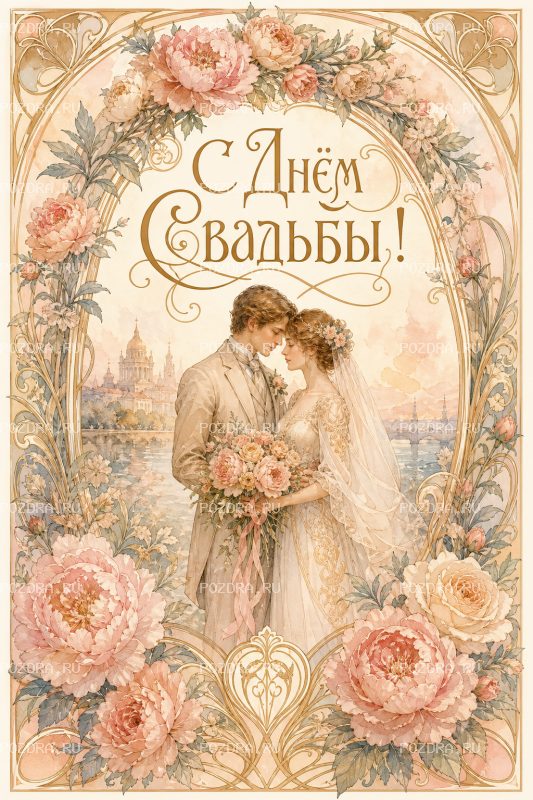 С Днём Свадьбы ар-нуво #1