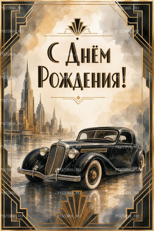 С Днём Рождения ар-деко мужская #1